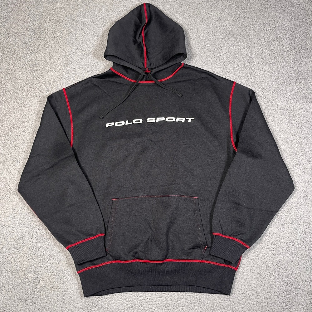 Vintage Polo Sport‎ Hoodie Mens L Black Red Stitching Streetwear Ralph Lauren